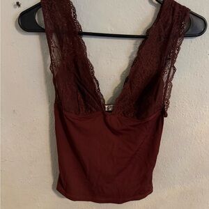 FP Movement by Free People Lace Trim Chocolate Crop Top